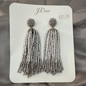 J. Crew Metallic Silver Tassel Earrings